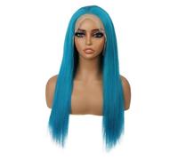 YUHANXINHESHE Parrucca frontale in pizzo 13 x 4 per donne nere, capelli umani pre-epilati, colorati, lisci, senza colla, densità 150 aggiunge volume dei capelli (blu, 30 pollici)