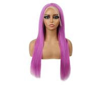 YUHANXINHESHE Parrucca frontale in pizzo 13 x 4 per donne nere, capelli umani pre-epilati, colorati, lisci, senza colla, densità 150 aggiunge volume dei capelli(purple,12 pollici)