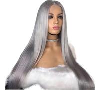 YUHANXINHESHE Parrucca frontale in pizzo naturale grigio argento, capelli umani, pre-plucked, densità 150, senza colla, 13 x 4, per le donne aggiunge volume dei capelli(18 pollici)