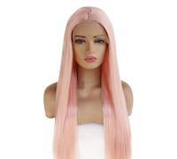 YUHANXINHESHE Parrucca frontale in pizzo rosa 13 × 4 per donna, pre-epilata, senza colla, lunga, liscia e sfumata, in fibre sintetiche, per un uso quotidiano. Aggiunge Volume dei Capelli(18inch)