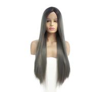 YUHANXINHESHE Parrucca in pizzo frontale ondulata grigio cenere marrone, capelli riflessi grigio scuro, 13 x 3, in fibra sintetica, per le donne aggiunge volume dei capelli(12 pollici)