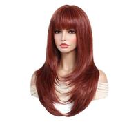 YUHANXINHESHE Parrucca lunga e liscia da 61 cm (24 pollici) per donna, parrucca sintetica sfumata con frangia per l'uso quotidiano aggiunge volume dei capelli(Reddish Brown)