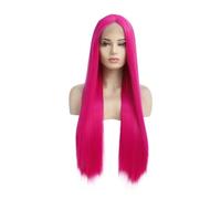 YUHANXINHESHE Parrucca lunga e liscia rosa fucsia, parrucca sintetica rosa rossa 13 x 4 con pizzo frontale per le donne aggiunge volume dei capelli(24")