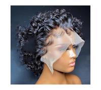 YUHANXINHESHE Parrucca Pixie Cut 13×1 Parrucche Pizzo Capelli Umani Ricci Donne Breve Bob Water Wave Trasparente Brasiliani Remy Preepilati con il Bambino Aggiunge Volume dei Capelli
