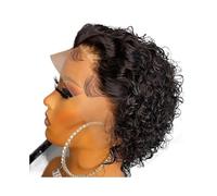 YUHANXINHESHE Parrucche corte ricci da 15 cm, taglio pixie, senza colla, per donne, pizzo 33 x 2,5 cm, densità 180% aggiunge volume dei capelli(nero)