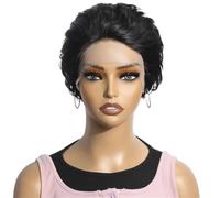 YUHANXINHESHE Parrucche dei Capelli Umani Anteriore del Merletto Bob Taglio Breve Pixie 13x1 per le Donne Parrucche dei Capelli Umani brasiliani Remy senza Colla Aggiunge Volume dei Capelli(Black)