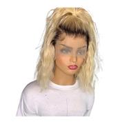 YUHANXINHESHE Parrucche in pizzo ricci bionde con radici scure 10-18" parrucca frontale trasparente T capelli brasiliani pre-epilati ondulati chiusura aggiunge volume dei capelli(14inches)