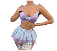 YUHAOTIN Maglia di Lana Minigonna Sexy da Donna con Fiocco, Set da Tre Pezzi, Completo Sexy (Purple, S)