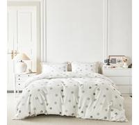 YuHeGuoJi Set copripiumino per letto queen size, 100% cotone, motivo geometrico, 3 pezzi, 1 copripiumino con motivo a cerchi con lacci e 2 federe, set di biancheria da letto moderno grigio bianco