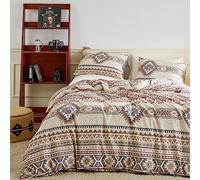 YuHeGuoJi Set copripiumino vintage azteco per letto queen size, 100% cotone, marrone, motivo geometrico, 3 pezzi, 1 copripiumino con cerniera e 2 federe, set di biancheria da letto bohémien