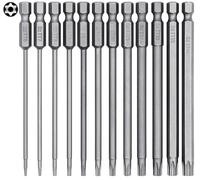 YUHIAKE Set di 12 Punte Torx per Avvitatore Lunghi Professionali, Set Inserti Torx Cacciavite Magnetici, Torx T6 T7 T8 T9 T10 T15 T20 T25 T27 T30 T35 T40, 100mm, Codolo Esagonale da 1/4", Acciaio S2