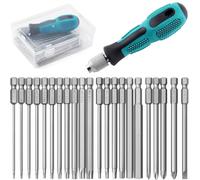 YUHIAKE Set di Punte per Avvitatore Lunghi Professionali con 1 Supporto, Set Inserti Cacciavite Magnetici, 22 pezzi 100mm, Torx T6-T40, Brugola H2,5-H8, PH1 PH2 PZ2, SL5, Esagonale da 1/4", Acciaio S2