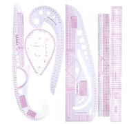 YUHOME Set di 6 righelli metrici francesi, in plastica, pratici, per abbigliamento, 57 cm, inclusi 2 dritti, 1 virgola, 1 manica, 1 abbigliamento, 1 righello a bottone