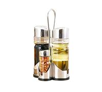 YUHOME Set di bottiglie per condimenti e condimenti, quattro in , dispenser per olio, aceto, sale, pepe, ampolla in vetro, con comodo supporto per contenitori