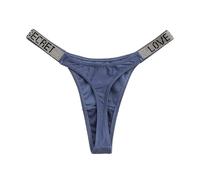 YUHOOE 1 Pz Donne Sexy Mutandine Perizoma Strass di Cristallo Lettera Biancheria Intima Fitness Palestra G-String Moda Vita Bassa Hip Lift Perizoma Ragazza Push Up Lingerie, Blu, XL