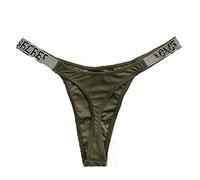 YUHOOE 1 Pz Donne Sexy Mutandine Perizoma Strass di Cristallo Lettera Biancheria Intima Fitness Palestra G-String Moda Vita Bassa Hip Lift Perizoma Ragazza Push Up Lingerie, Verde, S