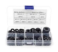 Yuhtech - Set di 500 rondelle piatte assortite in nylon nero da diverse misure (M2 - M2,5 - M3 - M4 - M5 - M6 - M8 - M10)