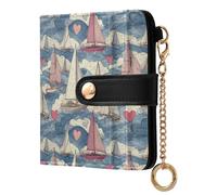 Yuiboo Barca a vela e onda blu portafoglio pieghevole da donna portatile compatto in pelle PU portafoglio per donne ragazze