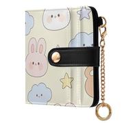Yuiboo Bear & Bunny Cloud Party Portafoglio da donna piccolo pieghevole comodo portafoglio in pelle PU premium per ragazze donne signore