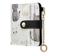 Yuiboo Blue Orca Killer - Portafoglio pieghevole da donna, minimalista, impermeabile, con 7 scomparti per carte di credito, Gatto grigio e bianco, one size, Art Deco