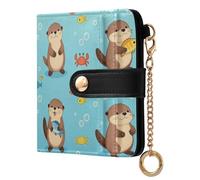Yuiboo Blue Orca Killer - Portafoglio pieghevole da donna, minimalista, impermeabile, con 7 scomparti per carte di credito, Lontra Carino Azzurro, one size, Art Deco