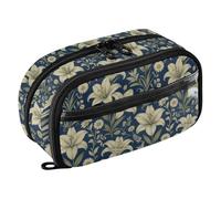 Yuiboo Giglio bianco su blu navy con doppia cerniera portapenne portatile grande capacità resistente all'acqua per il rientro a scuola forniture