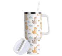 Yuiboo Kitten Fish - Bicchiere sottovuoto da 1,18 l, con cannuccia, resistente alle perdite, grande bottiglia d'acqua a bocca larga, con manico, regalo per uomo e donna
