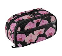 Yuiboo Orchidea su sfondo nero Multi-Slot Pen Bag Full stampato resistente agli strappi rientro a scuola forniture