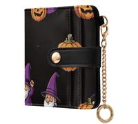 Yuiboo Piccolo portafoglio pieghevole da donna, mini borsa portatile | Compatto, porta carte di credito, per viaggi quotidiani, gnomo viola streghe pipistrello