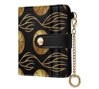 Yuiboo Portafoglio da donna classico pieghevole con motivo baseball e fiocco, monocromatico, compatto, con cerniera, tasca portamonete per viaggi quotidiani, Oro Basket Lines su Nero, one size, Art