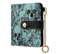 Yuiboo Portafoglio da donna classico pieghevole con stampa parigina vintage impermeabile blocco RFID come regalo, Teschio floreale verde acqua, one size, Art Deco