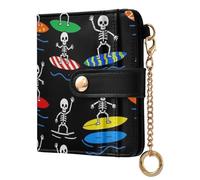 Yuiboo Portafoglio da donna classico pieghevole con stampa parigina vintage impermeabile blocco RFID come regalo, Surfing Skeleton Kids, one size, Art Deco