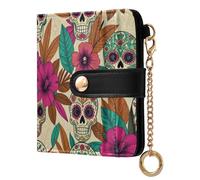Yuiboo Portafoglio da donna classico pieghevole con stampa parigina vintage impermeabile blocco RFID come regalo, Fiori di teschio di zucchero, one size, Art Deco