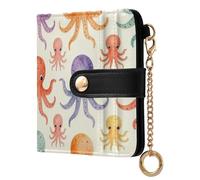 Yuiboo Portafoglio da donna pieghevole colorato con creature marine oceaniche unico compatto chiusura magnetica a scatto come regalo, Oceano Creatura Mare Colorato, One Size, Art Deco