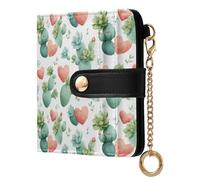 Yuiboo Portafoglio da donna sottile pieghevole con cactus e cuore, verde chiaro, unico, compatto, in pelle PU, per donne e ragazze