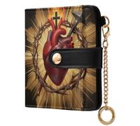 Yuiboo Portafoglio pieghevole in pelle, da donna, leggero, mini borsa | Compatto, chiusura magnetica a scatto, per lo shopping, il sacro cuore di