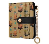 Yuiboo Portafoglio sottile pieghevole da donna, comodo mini borsa | Impermeabile, tasca con cerniera, come regalo, Atomic Era simpatico gatto