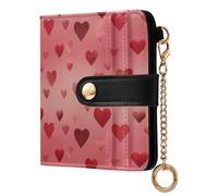 Yuiboo Red Heart Light - Portafoglio pieghevole da donna, impermeabile, in pelle PU, per ragazze e donne