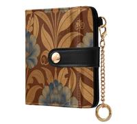 Yuiboo Sunflower and Wildflower Portafoglio da donna in pelle pieghevole minimalista impermeabile chiusura magnetica per uso quotidiano, Marrone Blu Acanto Floreale, one size, Art Deco