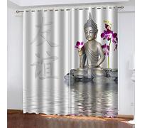 YUIUPD Tenda Oscurante Camera Da Letto Con Occhielli 2 Pannelli 220X210cm (LxA) Stampati In Stampa Della Statua Del Buddha 3D Tende Soggiorno Per Termica Isolante Decorazione Da Finestre