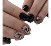 YUJIEBB - 24 unghie finte per manicure, a pressione, materiale corto, estensioni natalizie, copertura completa, unghie finte complete