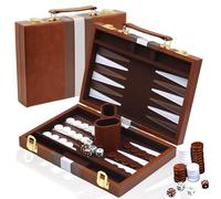 YUJUVI Backgammon Set legno Valigetta Backgammon da 11 pollici con Accessori Complet con Custodia in Pelle di Alta Qualità Set Portatile da Viaggio (11pollici, Marrone)