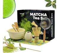 YUJUVI Matcha Kit Japanese Tea Set Matcha Whisk Matcha Bowl con Beccuccio Kit Cerimonia Matcha Whisk Holder, Chasen, Scoop, Colino, Strofinaccio, Portacucchiaio Matcha Tea Kit (Bianco Avorio Set)