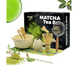 YUJUVI Matcha Kit Japanese Tea Set Matcha Whisk Matcha Bowl con Beccuccio Kit Cerimonia Matcha Whisk Holder, Chasen, Scoop, Colino, Strofinaccio, Portacucchiaio Matcha Tea Kit (Bianco Avorio Set)