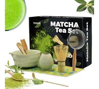 YUJUVI Matcha Kit Matcha Whisk Set Accessorio per cerimonia del Matcha Giapponese 9 pezzi Ciotola Matcha con Becco Frusta al Matcha Ouiller per tè Kit di produzione di tè (sfumato verde kit)