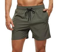 YuKaiChen - Costume da bagno da uomo, ad asciugatura rapida, da spiaggia, casual, con tasche con cerniera e fodera in rete Verde militare 4XL