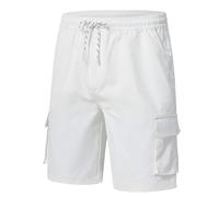 YuKaiChen Pantaloncini cargo da uomo, pantaloncini estivi in twill con 6 tasche e vita elastica, bianco, XL