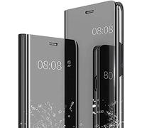 YukeTop Custodia per Samsung Galaxy A23 5G, Case Clear View Standing Cover Makeup Mirror Flip, Mirror Plating Full Body 360°Smart Cover Protection per Samsung Galaxy A23 5G (Nero)