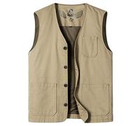 Yukirtiq Gilet da Pesca da Uomo Gilet da Caccia Reporter Fotografi Viaggi Gilet da Trekking All'aperto Giubbotti Senza Maniche Gilet da Campeggio, Cachi, XXL