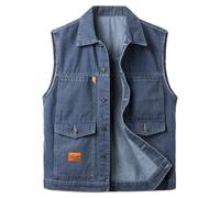 Yukirtiq Gilet di Jeans Uomo Multi Tasche Senza Maniche Giacca Vestibilità Slim Giubbotto Smanicato di Jeans Vintage Denim Gilet da Moto, Blu, 3XL
